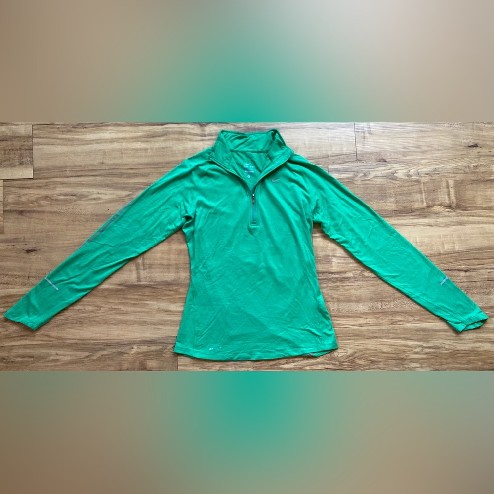 Nike Running Dri Fit Quarter Zip Sweatshirt Women’s Small Green Lightweight